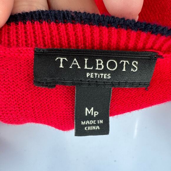 Talbots Petites Red Sweater Womens MP Embroidery Stars Button Shoulder Detail - Picture 6 of 9
